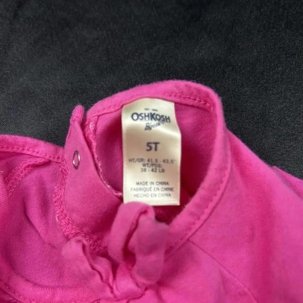 OshKosh‎ B’gosh Girls Pink Long Sleeve Shirt Bow Collar Top Size 5T